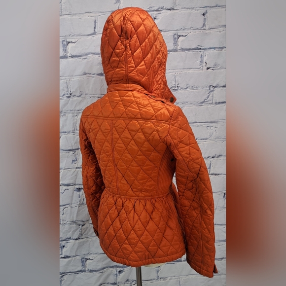 Burberry Women's Diamond Quilted Jacket with Hoodie Orange Sz Small - Picture 4 of 15